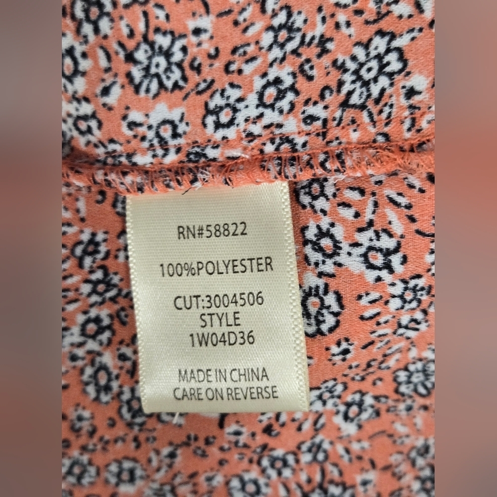 Max Studio 2X Top Lightweight V Neck Ruffled Trim & Sleeve Orange Floral Flowy - Picture 7 of 7